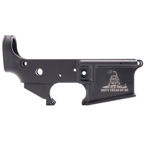 Anderson AM-15 Forged Stripped AR15 Lower Receiver - Black  Don't Tread On Me Logo  Retail Packaging