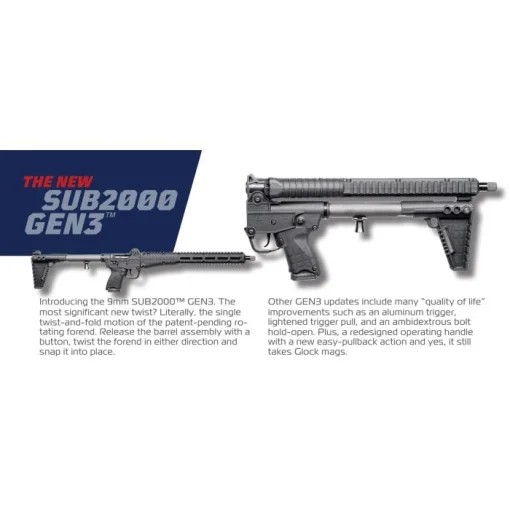 Kel-Tec SUB-2000 Gen 3 Carbine - Black | 9mm | 16" Barrel | Accepts G19 & G17 Mags | 15rd - Image 3