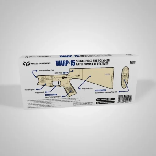 Wraithworks WARP-15 Polymer Complete AR15 Lower Receiver - FDE | Mil-Spec Parts Kit | Integral Buttstock & Textured Pistol Grip | Trap Door Buttplate - Image 4